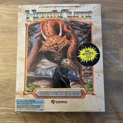 IBM PC MS DOS TANDY BIG BOX HERO QUEST 5.25  & 3.5  Disks SIERRA want to be Hero