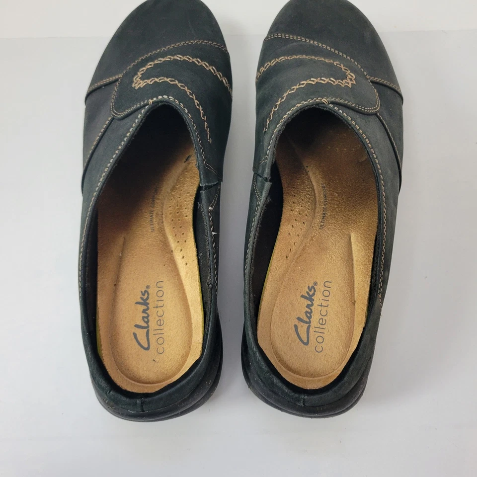 Zuecos Clarks Roseville Faye para mujer talla 8,5 de cuero negro sin cordones Foto 4 de 4