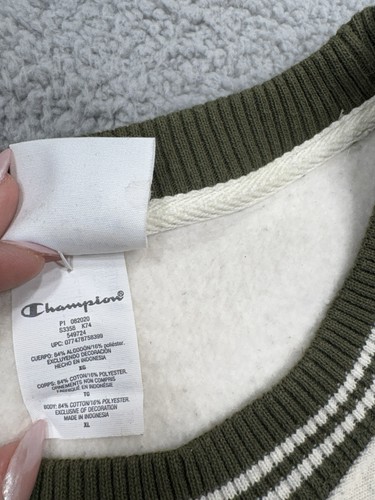 Champion Sweatshirt Men's Sweater Reverse Weave Spellout Gray w Green XL - Picture 5 of 7