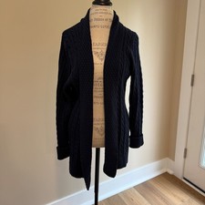 L.L. Bean Women's Navy Blue Cable Knit Sweater Cardigan Size XL