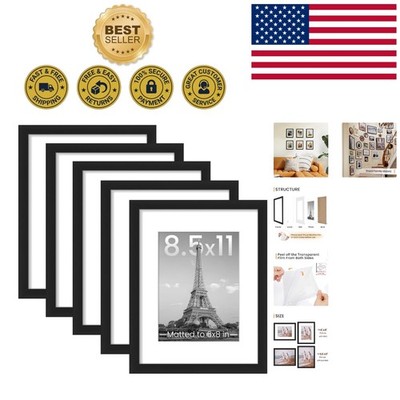 Versatile Black Picture Frames Set of 5 - Display 6x8 or 8.5x11 Photos