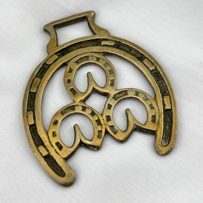 Brass Horse Medallion Antique English Horseshoe Good Luck Frog Hoof Harness