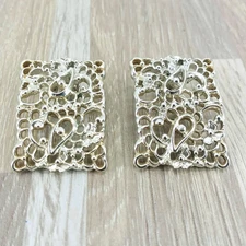 Vtg Emmons Clip On Earrings Silver Tone Rectangle Filigree Collectible Jewelry