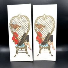 VTG Lot 2  Glitter Norcross Christmas Greeting Card Girl Sitting On Fancy Chair