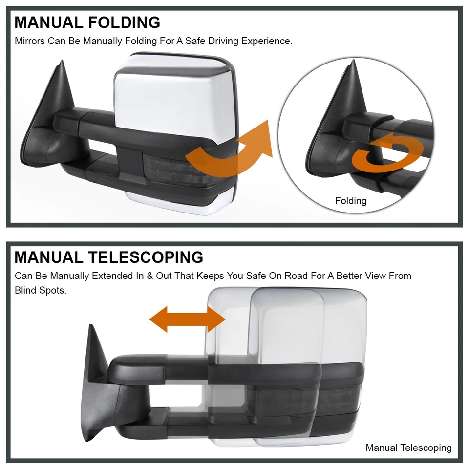 Fits 1988-1998 Chevy C/K 1500 Chrome Power Heated Tow Mirrors+Smoke LED Signal - Image 4 of 4