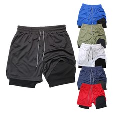 Men Fitness Shorts Double Layer 2 In 1 Quick Dry Workout Jogging Summer