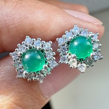 925 Sterling Silver Earrings 4mm Natural Emerald Gemstone Zircon Flower Green