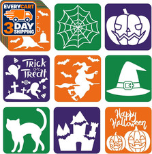 36 PCS Halloween Stencils for Kids, 8 Inch Large Pumpkin Carving and Sidewalk Ch