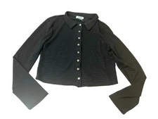 RSQ Women's Size XL Black Open-Knit Button Up Cropped Boxy Top