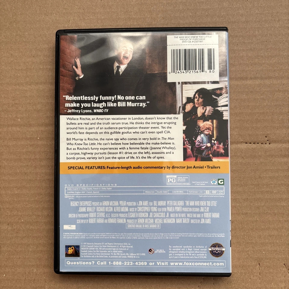 The Man Who Knew Too Little DVD (1997) - Bill Murray, Joanne Whalley, Jon Amiel - Image 2 of 2