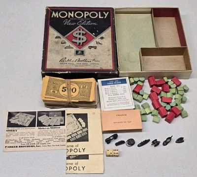 ORIGINAL 1935 Monopoly New Edition Black Box Parker Brothers No Board - Photo 1/4