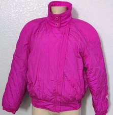FERA Ski Jacket Duck Down Filled Womens 12  Puffer Fluorescent Neon Pink Vintage