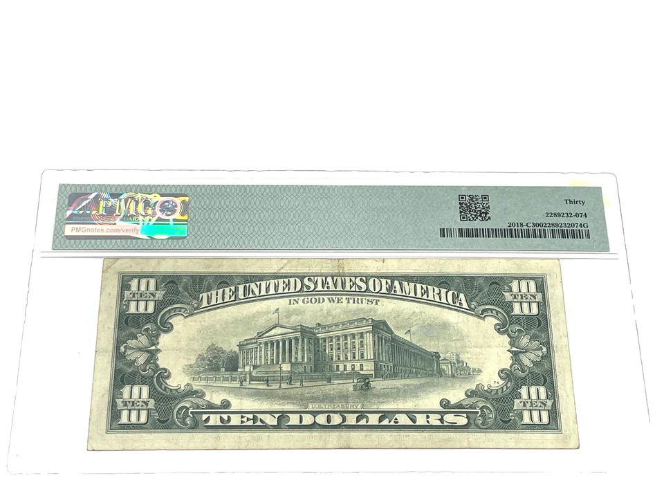 1969 $10 Ten Dollars, FEDERAL RESERVE NOTE Philadelphia,'PMG 30 Very Fine' (#49) - Image 2 of 2