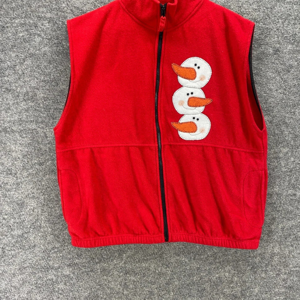 Chaleco Sierra Pacific Mujer L Grande Rojo Muñecos de Nieve Cuello Alto Cremallera Completa Vellón Foto 4 de 4