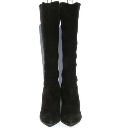 ALAIA Paris Black Suede Pointed Toe Angled Heel Inner Zip Tall Knee Boots 40 GUC - Picture 2 of 12