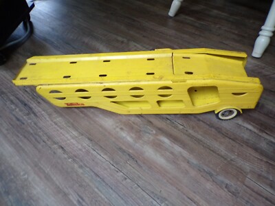 Vintage 1960s Tonka Car Carrier Transporter Yellow White Wall Tires 24'' Trailer