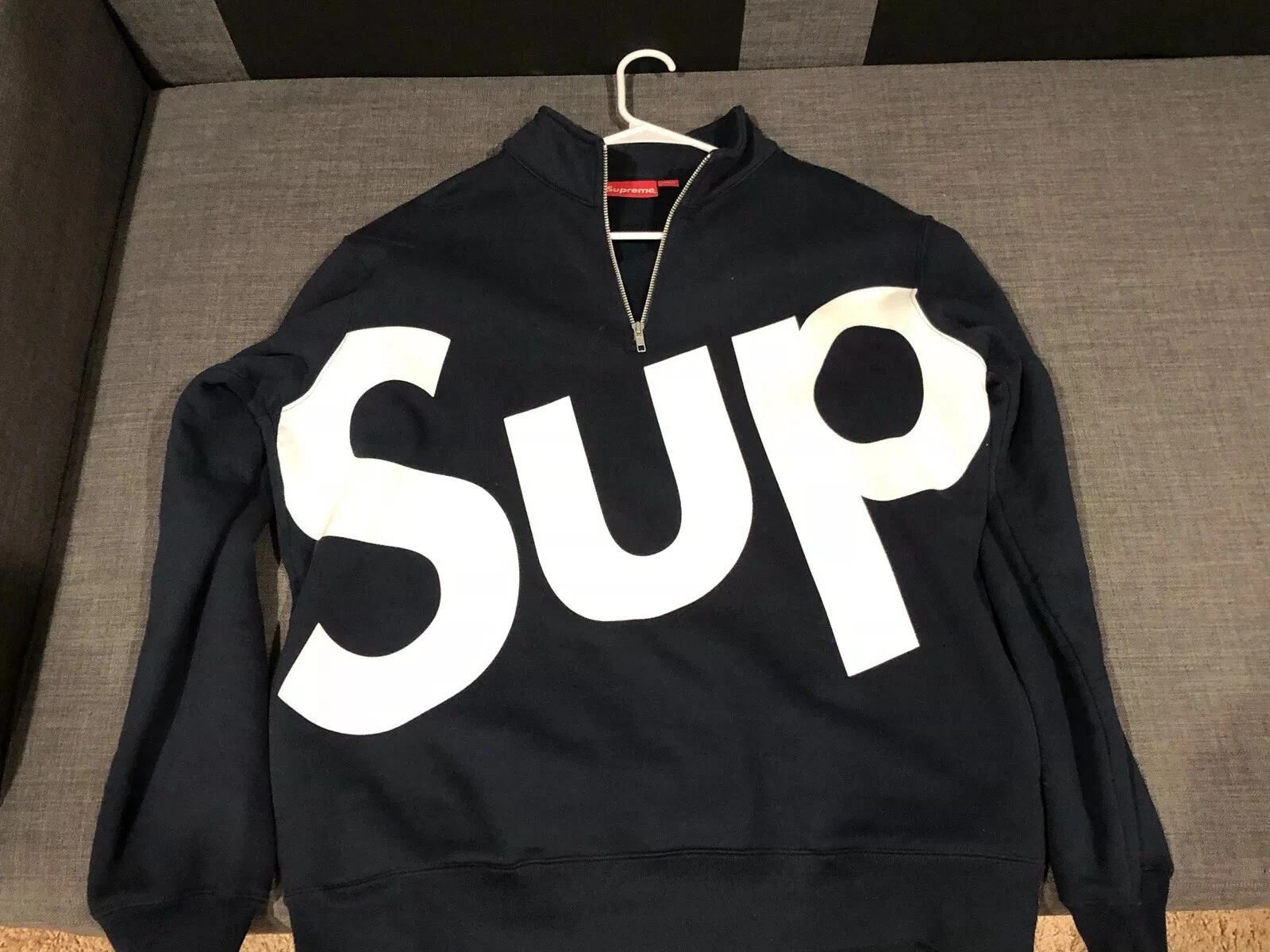 Pull zippé logo Supreme FW15 Sup marine taille XL d'occasion