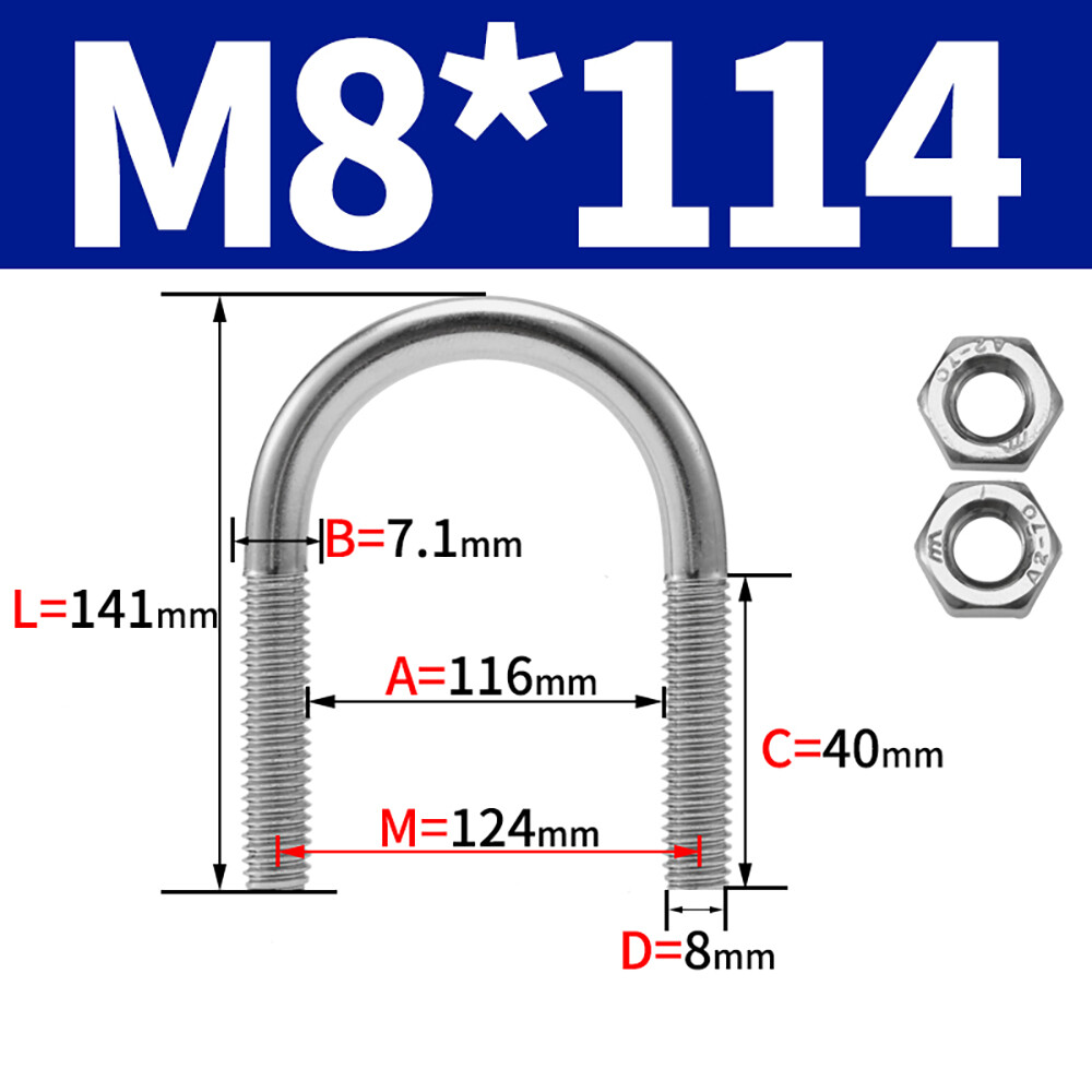 M6 M8 U Bolts With Nuts A2 Stainless For Boat And Live Stock Trailers U