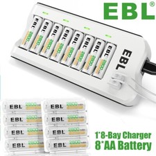EBL 8pack AA Rechargeable Batteries 2800mAh NI-MH 1.2V  8 Slot Battery Charger