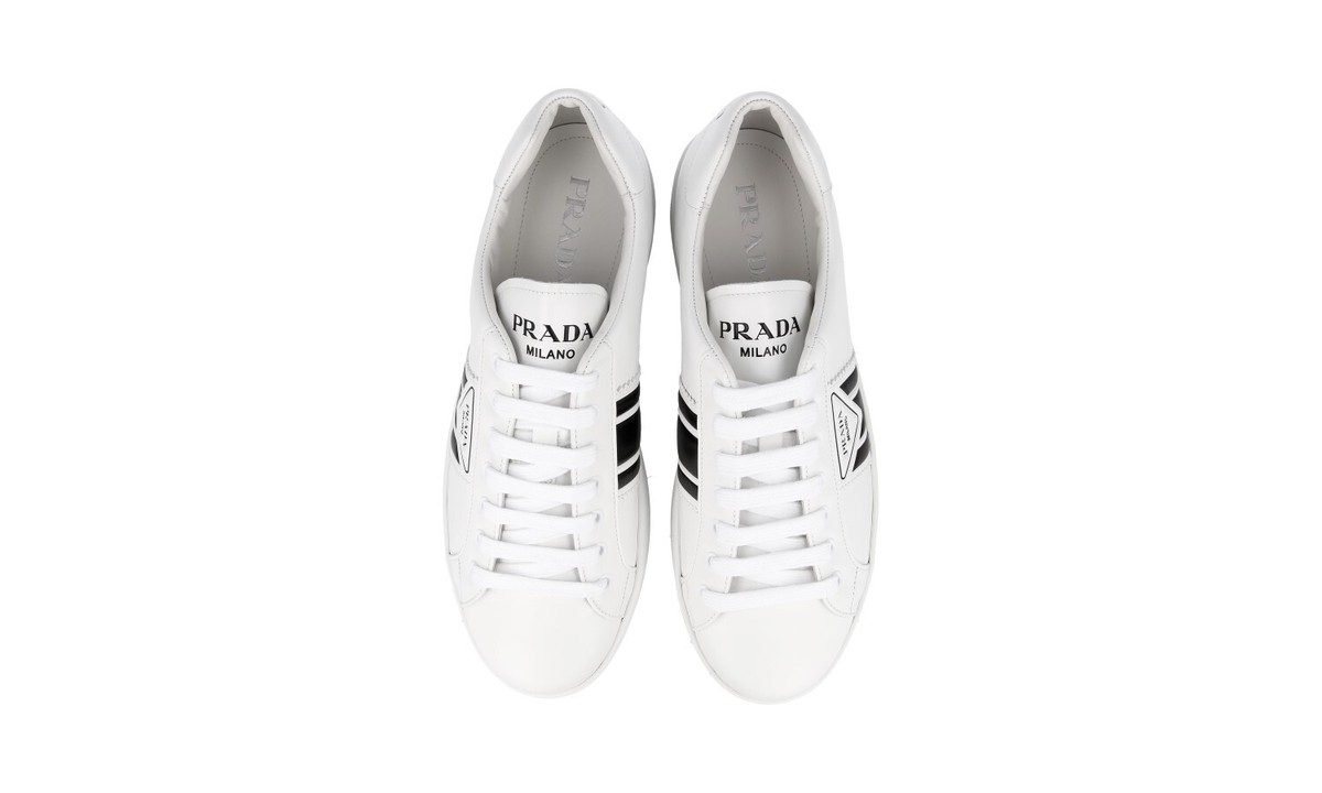 PRADA Leather DOWNTOWN Sneakers - 4E3544 - White Black - NEW