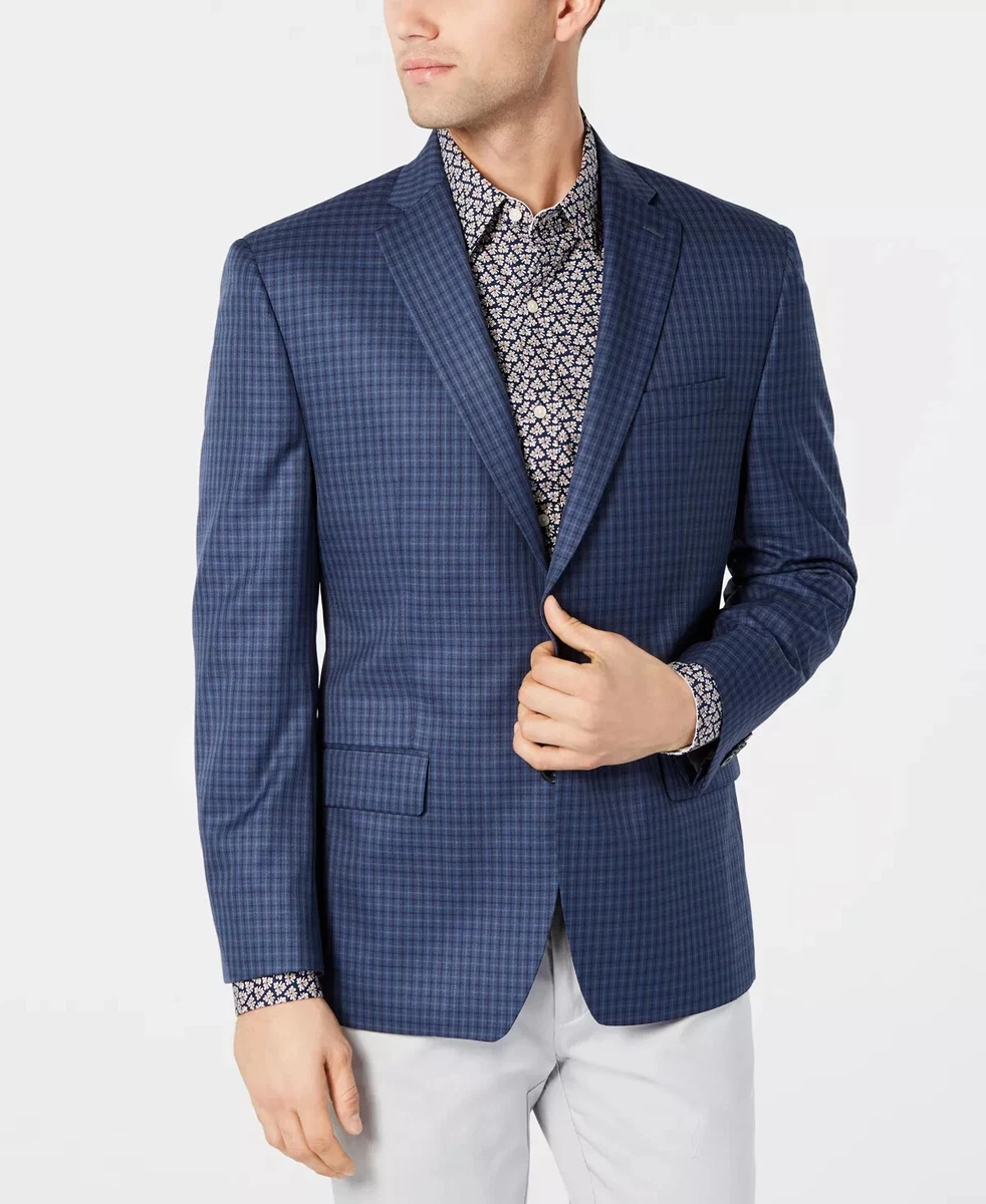 MICHAEL KORS Classic Fit Blue Navy Check Sport Coat Blazer Size 44R MSRP 295