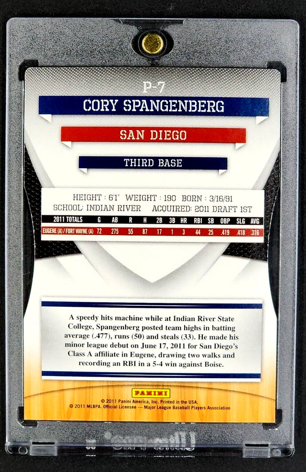 2011 Donruss Elite Extra Edition Prospects #P-7 Cory Spangenberg RC Rookie /200  - Image 2 of 4