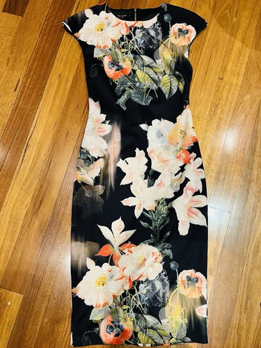 Ted Baker Stretchy Multi Coloured Polyester Dress - Size 4 12 AU Floral - Picture 2 of 3