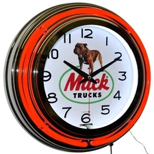 15" Mack Trucks Bulldog Double Neon Clock Man Cave Garage Decor (Red)