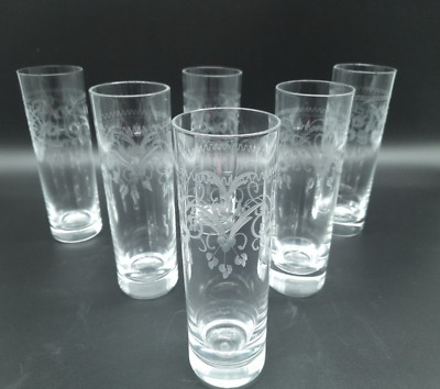 Theresienthal Radgravur 6 x Stangenglas 16,5 cm Wasser Kristall schwerer Fuß