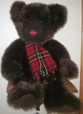 Chestnut Brown Teddy Bear by Russ Berry - with Tartan Scarf - Vintage 16"