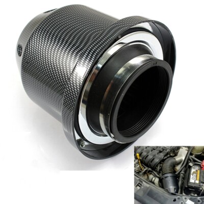 3'' 76mm High Flow Heat Shield Air Filter Cold Intake Round Cone Carbon Fiber