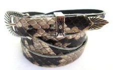 Western Hatband Black  White Genuine Python Snake Skin with 3 Pc Buckle Set