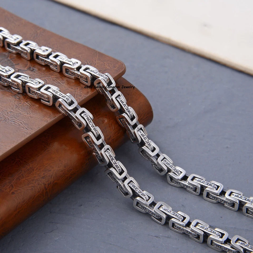 Collar pulsera de eslabones bizantinos dragón cadena de plata esterlina pura S925 de 5 mm todo Foto 3 de 4