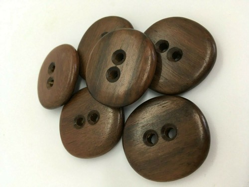 6 Vintage Bubinga Africian Rosewood Hand Carved Jacket Wood Button 1 3/4" 44.5mm - Picture 2 of 6