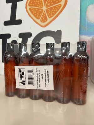 NEW 8 oz Amber PET Cosmo Bottle Rounds w/ Black Disc Cap Multi-pack