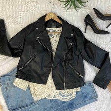 Nwot Primark Black Faux Leather Moto Biker Zipper Pocket Jacket, 10