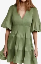 New ZIMMERMANN Pleated Long Sleeve Mini Dress in Fern (green) 1211DRBOT - US 4