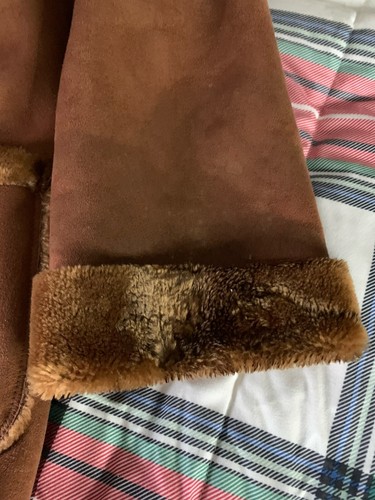 St Johns Bay Hooded Faux Camel Fur Suede Long Jacket Women's Size L Vintage - Picture 20 of 21