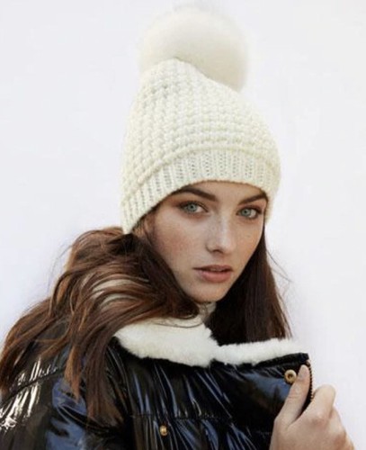 faux fur Pom Pom beanie winter hat 