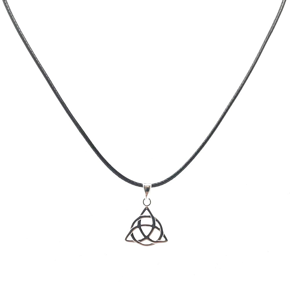 Triquetra Trinity Knot Pendant Sterling Silver on Leatherette Cord Necklace