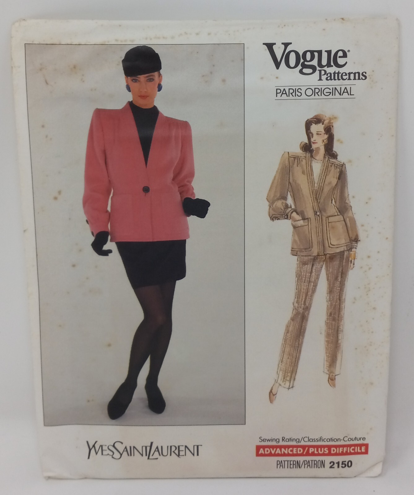SAINT LAURENT Vogue 1988 Paris modello cucito originale #2150 giacca gonna pantaloni 6 8 10 non tagliato