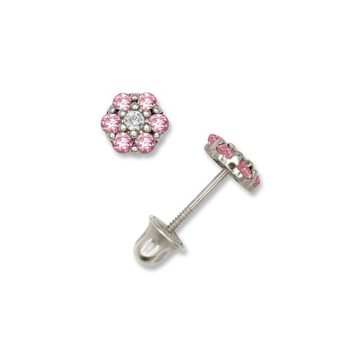 14K Yellow & White Gold Beautiful CZ Flower Stud Earrings for  Girls - Picture 23 of 25