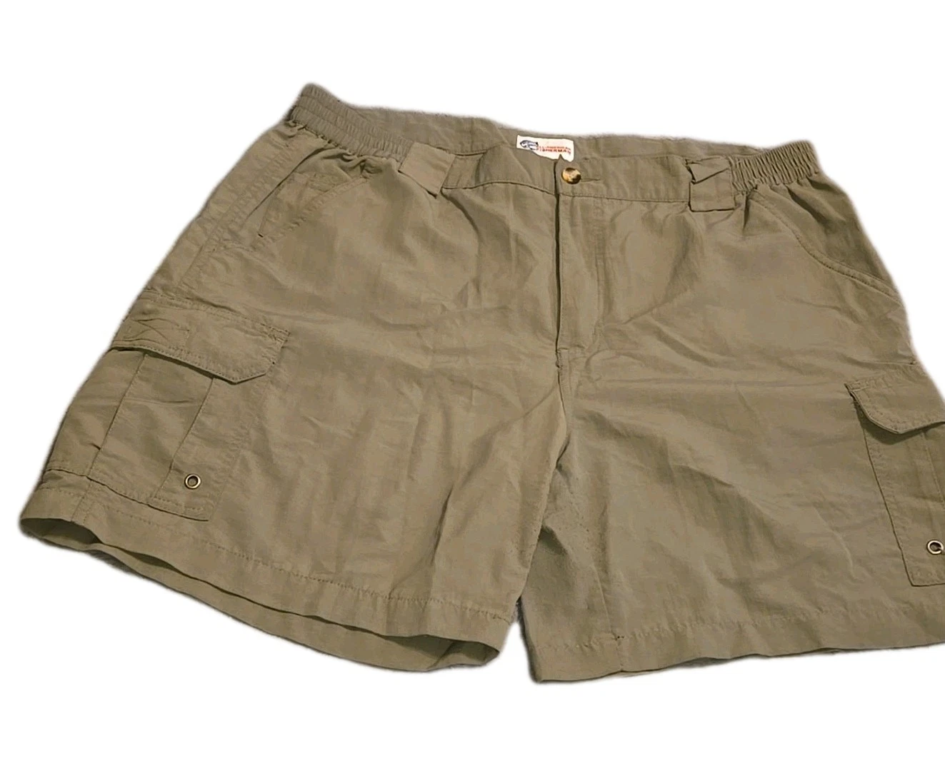 Vtg 70s All American Fisherman Shorts Mens L 36-38 Green Nylon Cargo Fishing