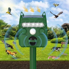 Solar Ultrasonic Animal Repeller Outdoor w/Motion Detection & LED Flash Lights