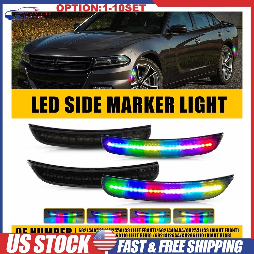 Front Rear Dynamic RGB LED Side Marker Lights For Dodge Char