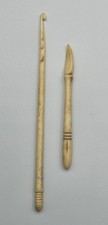 Vintage Carved Bone Sewing Awl Crochet Embroidery Hook Set Of 2