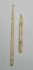 Vintage Carved Bone Sewing Awl & Crochet Embroidery Hooks Set Of 2