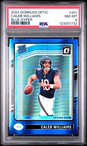 PSA 8 2024 Panini Donruss Optic Rated Rookie Caleb Williams #201 (RC) Blue Hyper