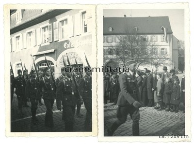 2x Genuine Photo parade Luftwaffe soldiers in city center Kitzingen Bavaria 1935