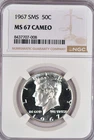 1967 SMS Kennedy Half Dollar NGC MS 67 CAMEO SP 67 CAM Frosty Silver Coin 50C